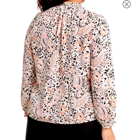 Nanette Lepore crepe chiffon boho animal print paisley peasant top. Size 1X - Picture 4 of 8